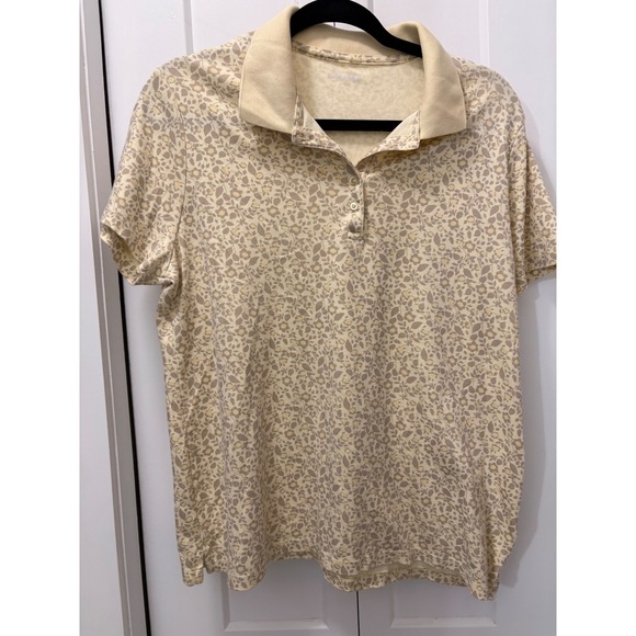 Lands' End Tops - Lands End Womens Floral Polo Shirt Short Sleeve Yellow Ditsy Print Large